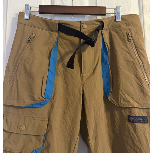 Columbia Mens 32 Regular Nylon Hiking Pants Tan Blue Trim Zip Pockets Outdoor - Picture 5 of 11